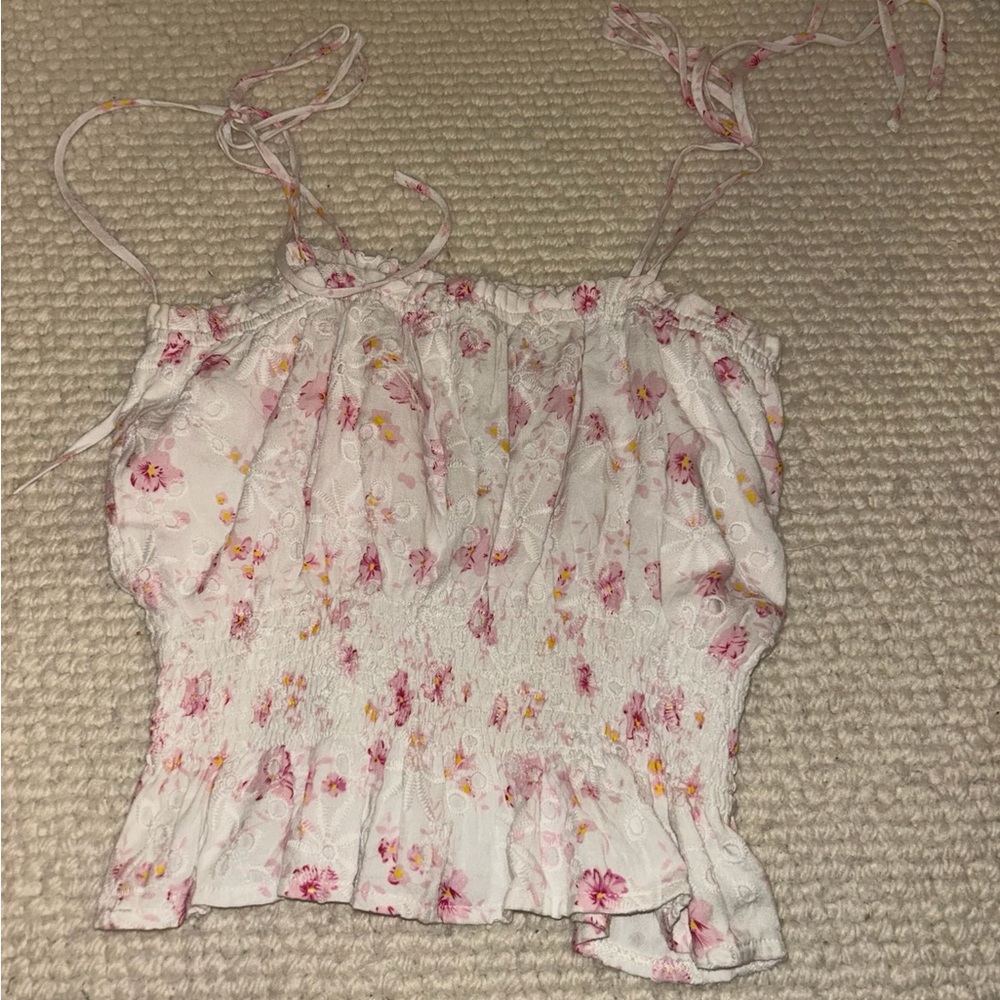 Aqua Floral Pink and White Crop Top